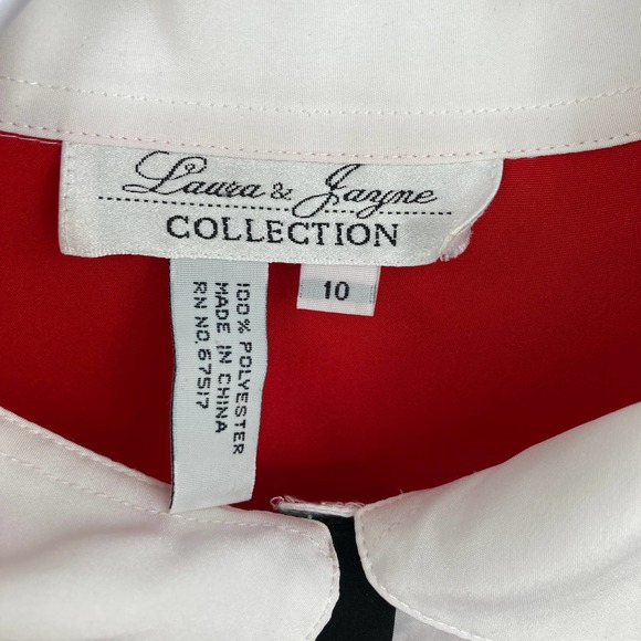 Vintage 80s 90s Red and Black Color Block Long Sleeve Collared Blouse - Picture 7 of 7